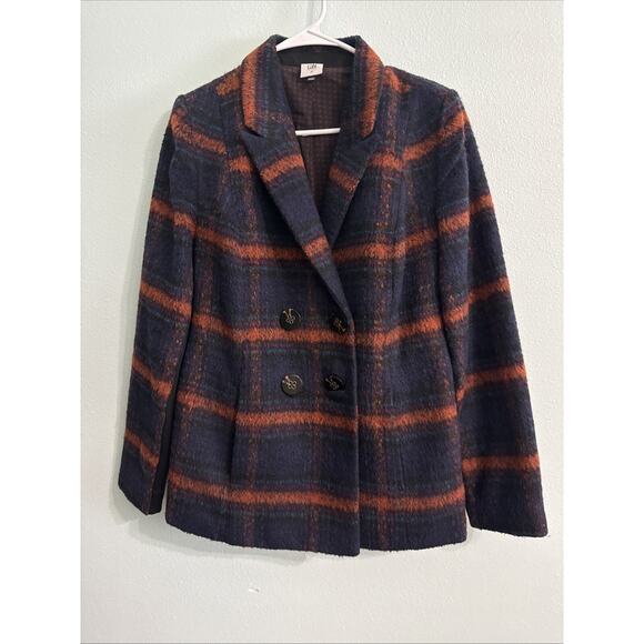CABI Checkmate Jacket Wool Blue Orange Plaid Double Breasted Blazer Medium - Picture 1 of 6